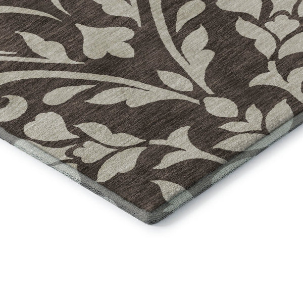 HomeRoots 8' X 10' Chocolate & Beige Floral Area Rug - Washable, UV Protected, Durable, Pet-Friendly Design 669592