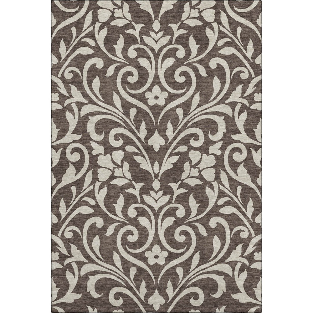 HomeRoots 9' X 12' Chocolate & Beige Floral Washable Area Rug - Durable, Stain-Resistant, UV Protected Elegance 669593