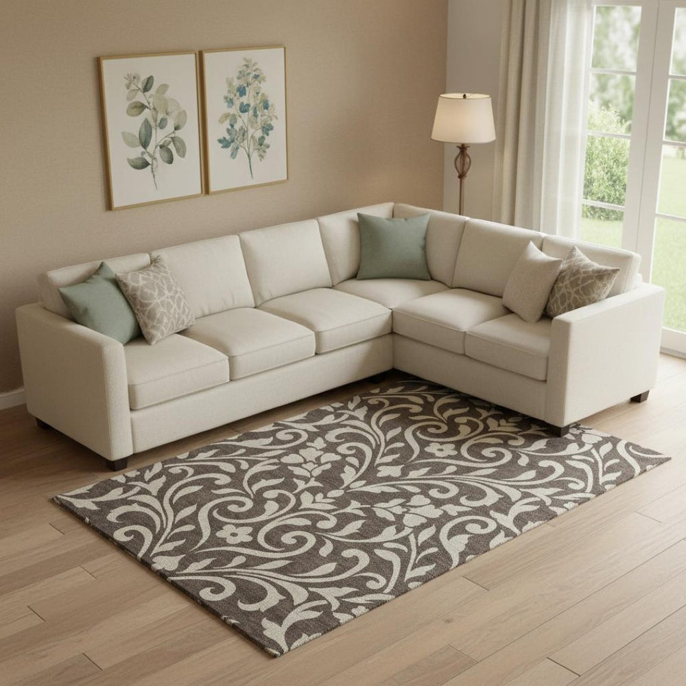 HomeRoots 10' X 14' Floral Washable Area Rug - Chocolate & Beige, UV Protected, Durable for Busy Homes 669594
