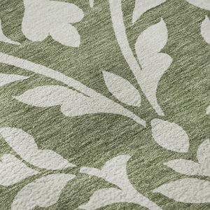 HomeRoots 8' Fern Green & Beige Floral Round Washable Rug - Durable, UV-Protected, Perfect for High-Traffic Areas 669597