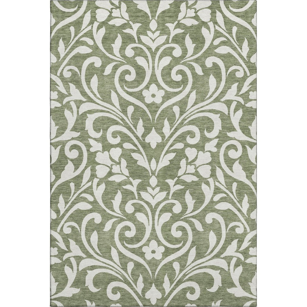 HomeRoots 9' X 12' Elegant Fern Green & Beige Floral Area Rug - Washable, UV-Protected, Durable Design for Homes 669599