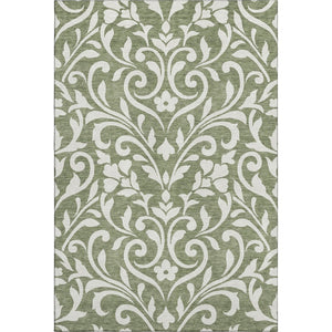 HomeRoots 10' Floral Area Rug in Fern Green & Beige - Washable, UV Protected, Stain Resistant for Active Homes 669600