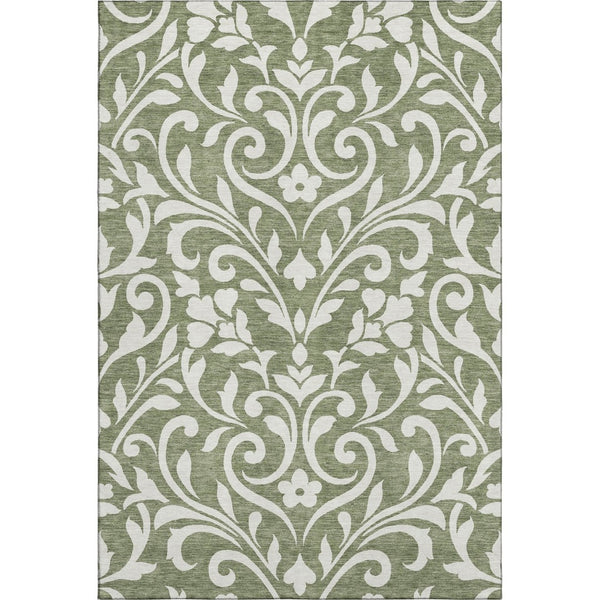 HomeRoots 10' Floral Area Rug in Fern Green & Beige - Washable, UV Protected, Stain Resistant for Active Homes 669600