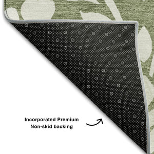 HomeRoots 10' Floral Area Rug in Fern Green & Beige - Washable, UV Protected, Stain Resistant for Active Homes 669600