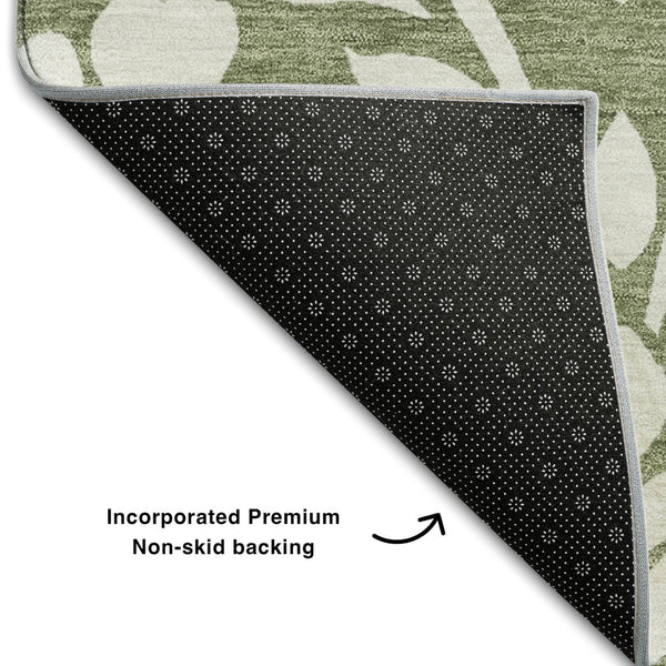HomeRoots 10' Floral Area Rug in Fern Green & Beige - Washable, UV Protected, Stain Resistant for Active Homes 669600