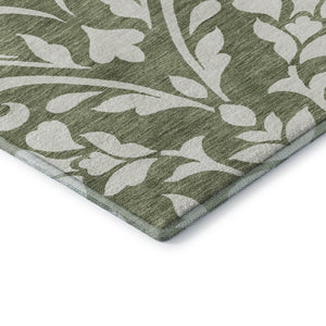HomeRoots 10' Floral Area Rug in Fern Green & Beige - Washable, UV Protected, Stain Resistant for Active Homes 669600