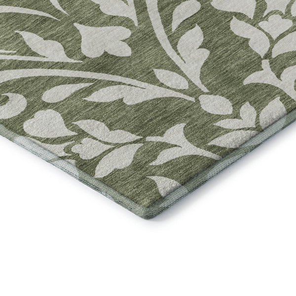 HomeRoots 10' Floral Area Rug in Fern Green & Beige - Washable, UV Protected, Stain Resistant for Active Homes 669600