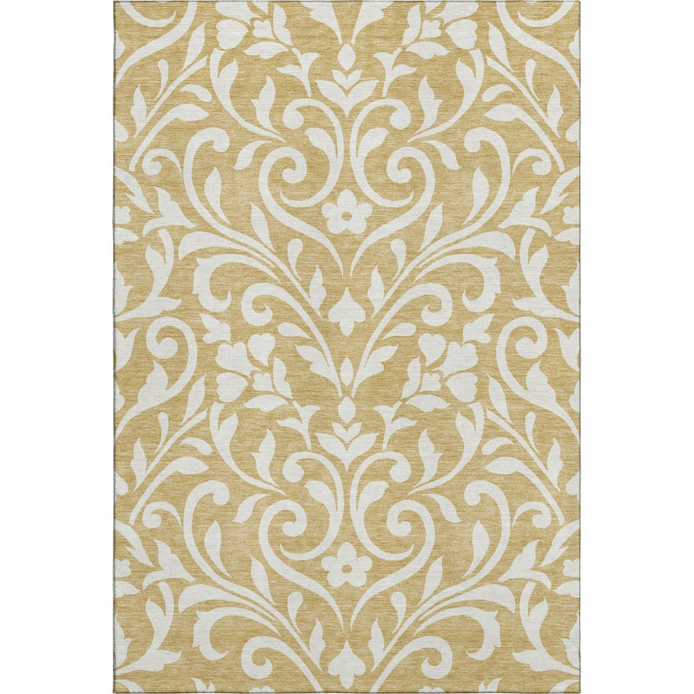 HomeRoots 5' X 8' Elegant Gold and Ivory Floral Washable Area Rug with UV Protection for Busy Homes 669602