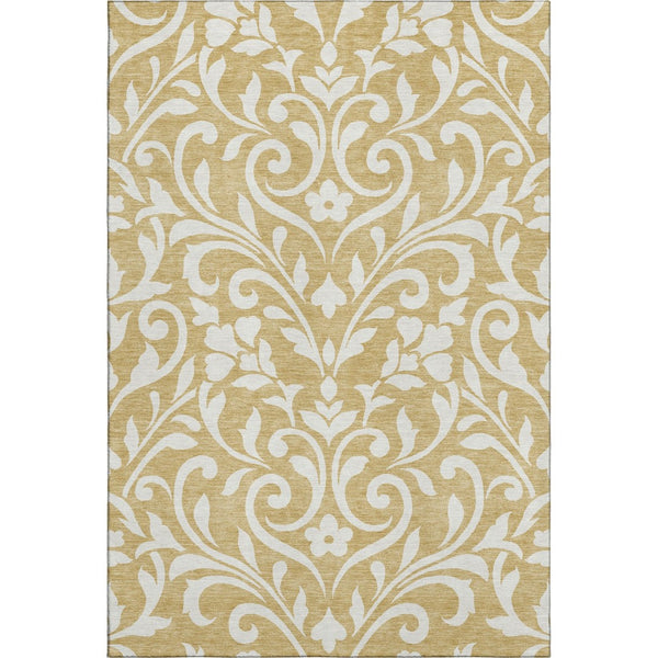 HomeRoots 5' X 8' Elegant Gold and Ivory Floral Washable Area Rug with UV Protection for Busy Homes 669602