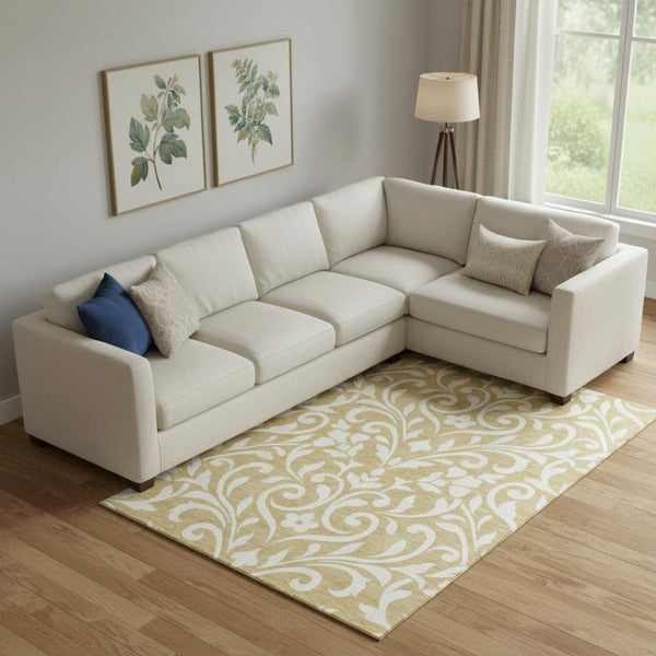 HomeRoots 8' X 10' Gold and Ivory Floral Area Rug - Washable, UV-Protected, Perfect for High-Traffic Homes! 669604