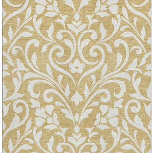HomeRoots 8' X 10' Gold and Ivory Floral Area Rug - Washable, UV-Protected, Perfect for High-Traffic Homes! 669604