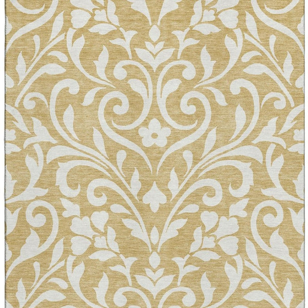 HomeRoots 8' X 10' Gold and Ivory Floral Area Rug - Washable, UV-Protected, Perfect for High-Traffic Homes! 669604