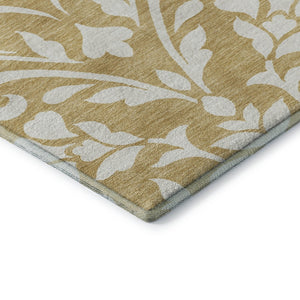 HomeRoots 9' X 12' Gold Floral Area Rug - Elegant Ivory Design, Washable, UV Protection, Perfect for Homes 669605