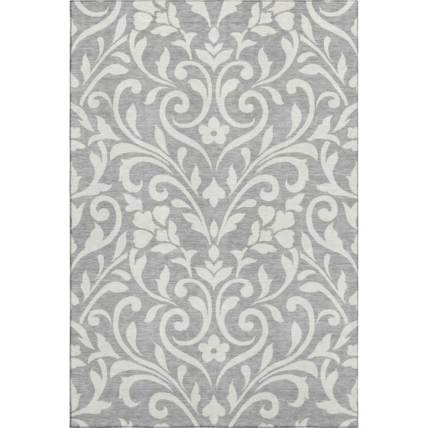 HomeRoots 5' X 8' Gray and Ivory Floral Area Rug - Durable, Washable, UV-Protected, Stain-Resistant Charm 669608