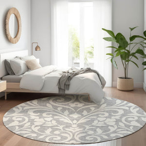 HomeRoots 8' Gray And Ivory Floral Area Rug - Durable, Washable, UV Protected for High-Traffic Spaces & Kids 669609
