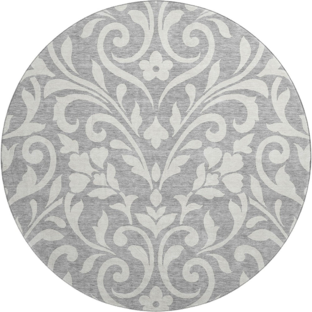 HomeRoots 8' Gray And Ivory Floral Area Rug - Durable, Washable, UV Protected for High-Traffic Spaces & Kids 669609