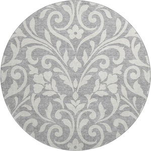 HomeRoots 8' Gray And Ivory Floral Area Rug - Durable, Washable, UV Protected for High-Traffic Spaces & Kids 669609