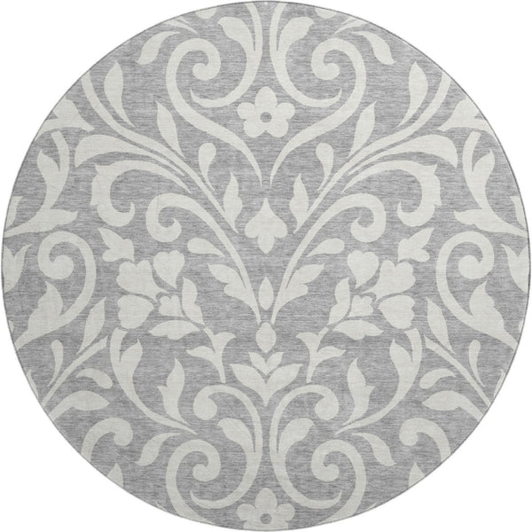 HomeRoots 8' Gray And Ivory Floral Area Rug - Durable, Washable, UV Protected for High-Traffic Spaces & Kids 669609
