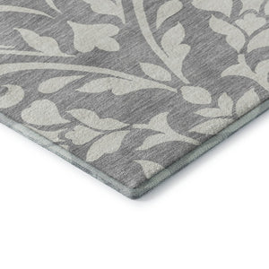 HomeRoots 8' Gray And Ivory Floral Area Rug - Durable, Washable, UV Protected for High-Traffic Spaces & Kids 669609