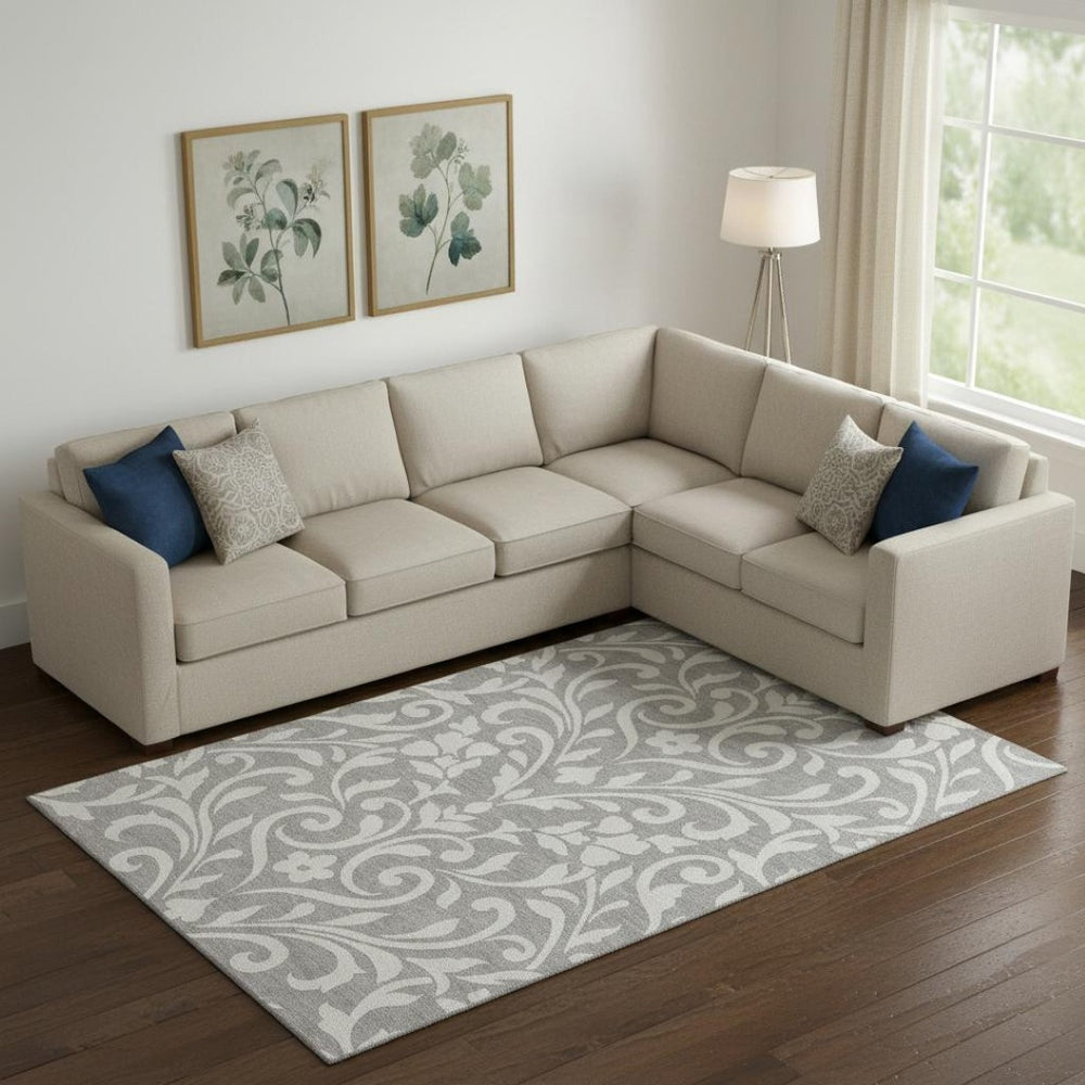 HomeRoots 8' X 10' Elegant Gray and Ivory Floral Area Rug with UV Protection - Stain-Resistant, Washable Design! 669610