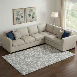 HomeRoots 8' X 10' Elegant Gray and Ivory Floral Area Rug with UV Protection - Stain-Resistant, Washable Design! 669610