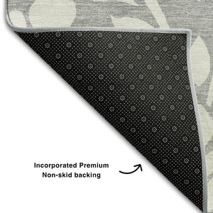 HomeRoots 9' X 12' Gray and Ivory Floral Area Rug - Washable, UV Protected, Durable for High Traffic Spaces 669611