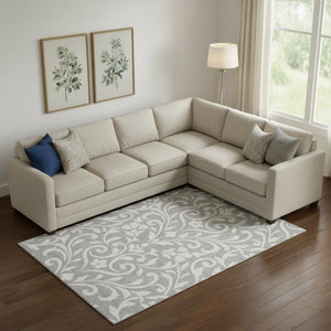 HomeRoots 10' X 14' Gray and Ivory Floral Area Rug - Washable, UV Protected, Stylish & Durable for Any Room 669612