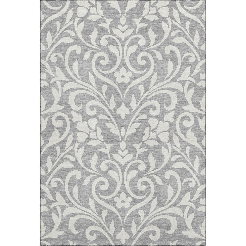 HomeRoots 10' X 14' Gray and Ivory Floral Area Rug - Washable, UV Protected, Stylish & Durable for Any Room 669612