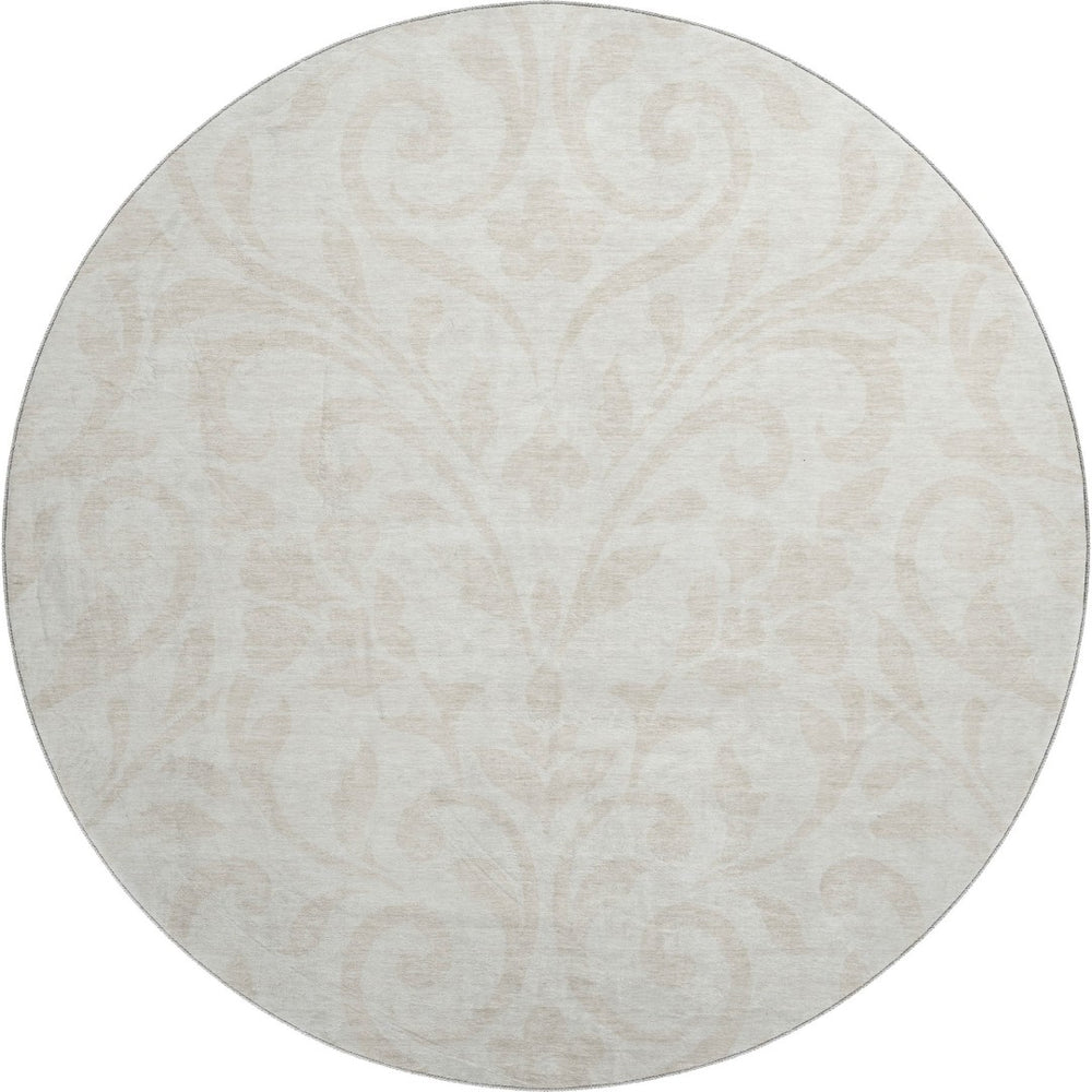 HomeRoots 8' Ivory and Beige Floral Round Rug - Washable, UV-Resistant, Perfect for High-Traffic Areas! 669615
