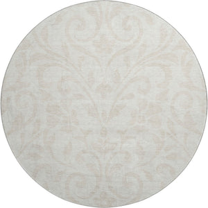 HomeRoots 8' Ivory and Beige Floral Round Rug - Washable, UV-Resistant, Perfect for High-Traffic Areas! 669615