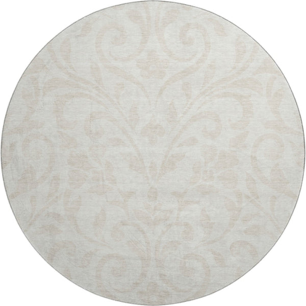HomeRoots 8' Ivory and Beige Floral Round Rug - Washable, UV-Resistant, Perfect for High-Traffic Areas! 669615