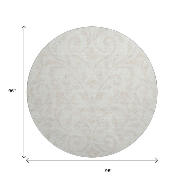 HomeRoots 8' Ivory and Beige Floral Round Rug - Washable, UV-Resistant, Perfect for High-Traffic Areas! 669615