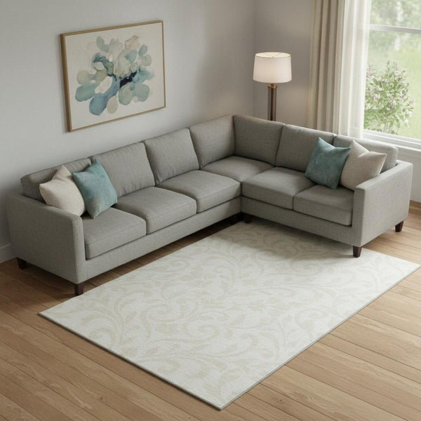 HomeRoots 8' X 10' Elegant Ivory & Beige Floral Washable Area Rug - Stain Resistant & UV Protected Design 669616