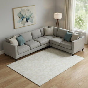 HomeRoots 9' X 12' Elegant Ivory and Beige Floral Area Rug - Washable, Durable, UV-Protected for Busy Homes 669617