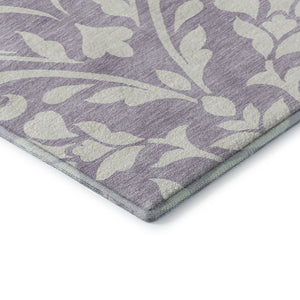HomeRoots 8' Floral Round Rug in Lavender & Ivory - Washable, Stain-Resistant, UV Protected for Any Room 669621