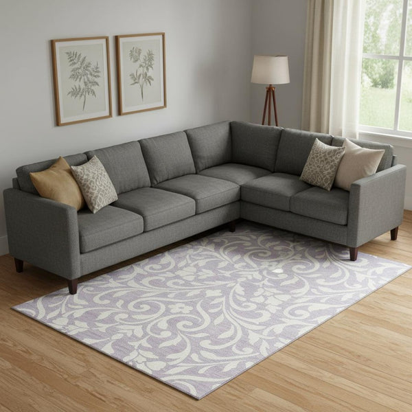 HomeRoots 8' X 10' Floral Area Rug in Lavender & Ivory - Washable, UV Protected, Stylish & Durable Design 669622