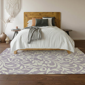 HomeRoots 9' X 12' Stylish Lavender Floral Area Rug – Washable, UV Protected, Stain Resistant for High-Traffic Homes 669623