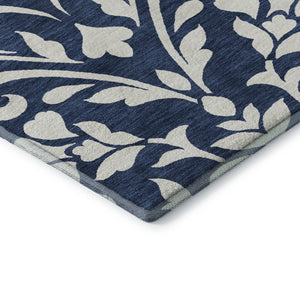 HomeRoots 8' X 10' Navy Blue Floral Washable Area Rug with UV Protection - Durable, Stylish, Family-Friendly Design 669628