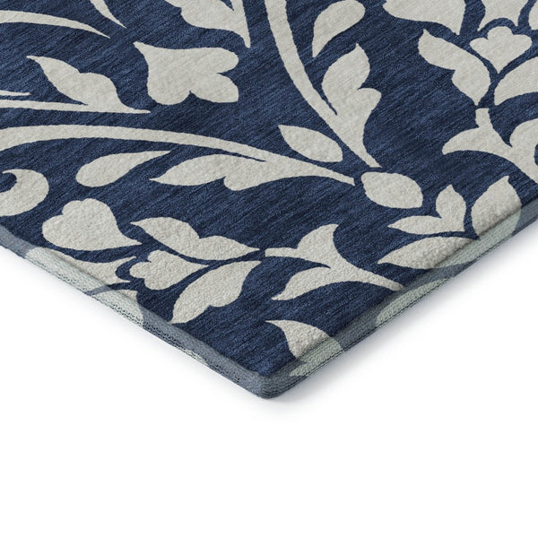 HomeRoots 8' X 10' Navy Blue Floral Washable Area Rug with UV Protection - Durable, Stylish, Family-Friendly Design 669628