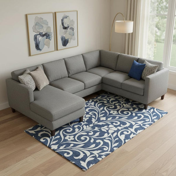 HomeRoots 9' X 12' Navy Blue Floral Area Rug - Washable, UV Protected, Stylish & Durable for Busy Homes! 669629