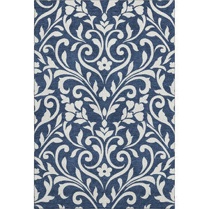 HomeRoots 9' X 12' Navy Blue Floral Area Rug - Washable, UV Protected, Stylish & Durable for Busy Homes! 669629