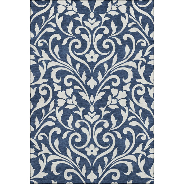 HomeRoots 9' X 12' Navy Blue Floral Area Rug - Washable, UV Protected, Stylish & Durable for Busy Homes! 669629