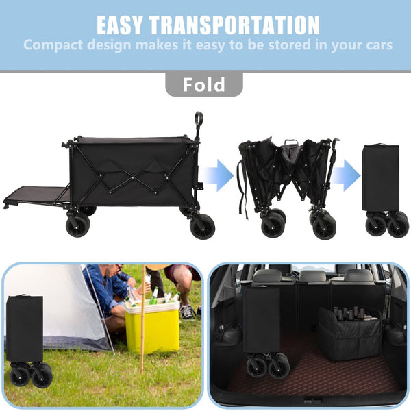 English Elm Foldable Heavy Duty Wagon Cart 480lb Capacity All-terrain Wheels Extendable Cargo Bed W2932P289382