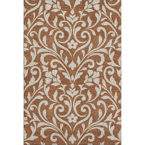 HomeRoots 5' X 8' Elegant Rust and Beige Floral Area Rug - Washable, UV-Protected, Stain-Resistant Design! 669632