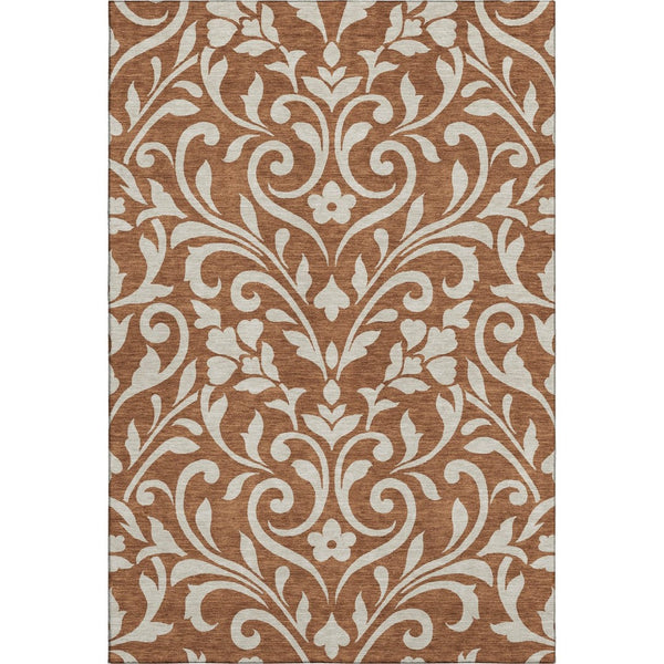 HomeRoots 5' X 8' Elegant Rust and Beige Floral Area Rug - Washable, UV-Protected, Stain-Resistant Design! 669632