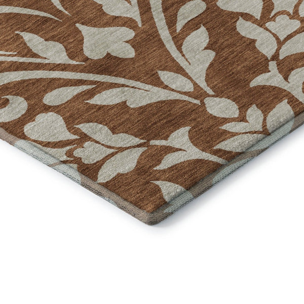 HomeRoots 5' X 8' Elegant Rust and Beige Floral Area Rug - Washable, UV-Protected, Stain-Resistant Design! 669632