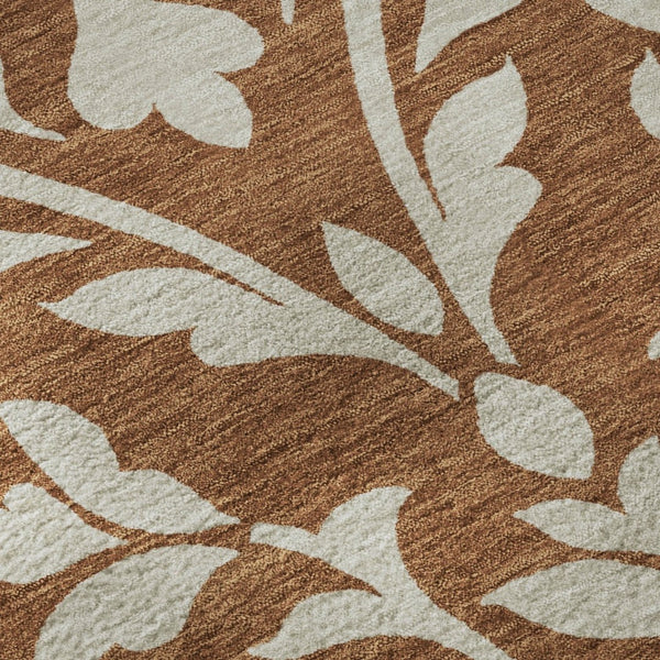 HomeRoots 8' Washable Round Rug in Rust and Beige Floral Design - Durable, Stain-Resistant with UV Protection 669633