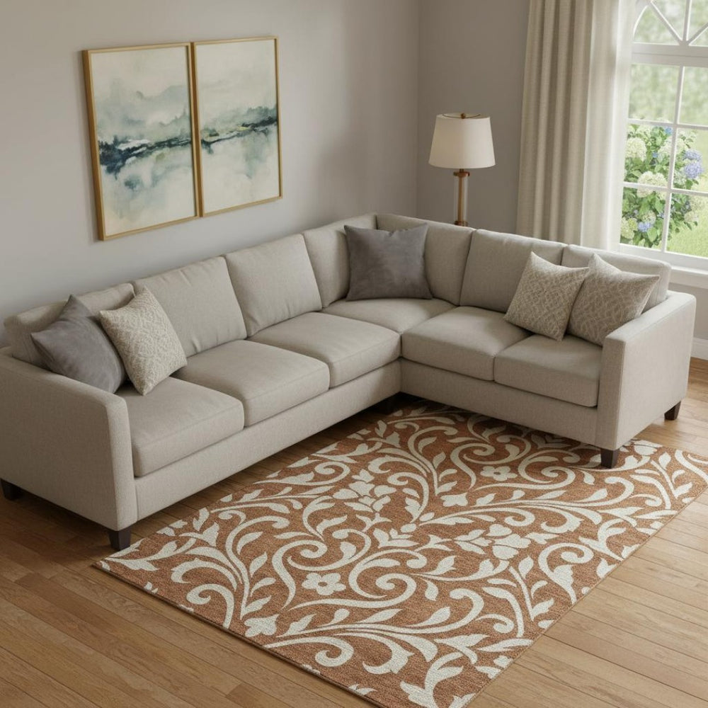 HomeRoots 8' X 10' Washable Floral Area Rug with UV Protection - Durable, Stain-Resistant, Ideal for Busy Homes 669634