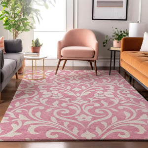 HomeRoots 5' X 8' Pink and Ivory Floral Area Rug – Washable, UV Protected, Durable Design for Any Room Style! 669638