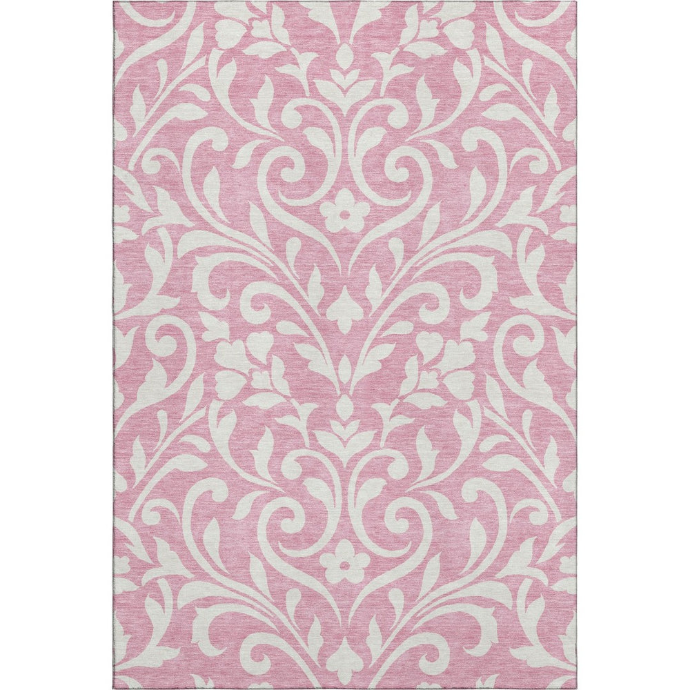 HomeRoots 5' X 8' Pink and Ivory Floral Area Rug – Washable, UV Protected, Durable Design for Any Room Style! 669638